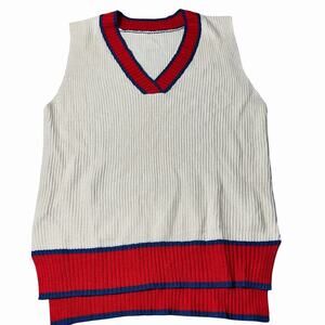 Womens Vest XL Tan Red‎ Sleeveless V Neck Pullover Tiered Knitted Vest